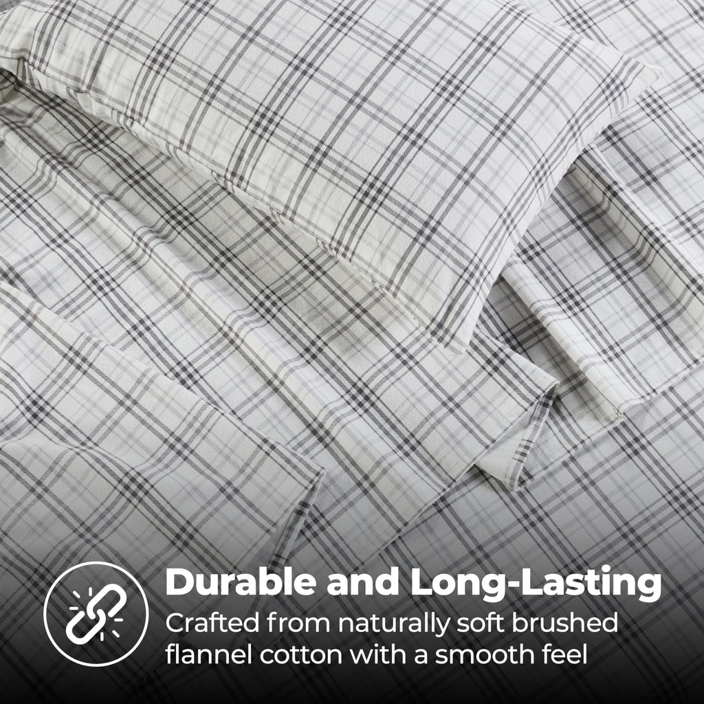 Plaid Flannel Cotton Sheet Set, Fuzzy Warm Sheets, Rustic Classic Farmhouse Bedding, Basics, Includes; 1 Flat Sheet