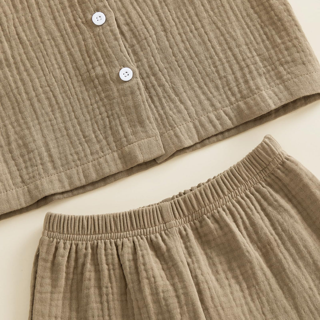 Boys Clothes Set Toddler Infant Boys Button-down Shirt Tops + Cotton Gauze Shorts Summer Outfit 2PCS with Pockets
