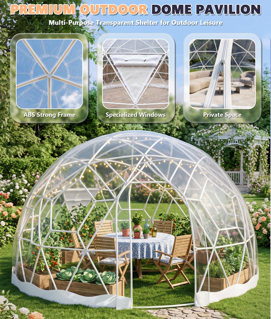 Dome Tent for Garden, Geodesic Dome Greenhouse with TPU Clear Cover, Waterproof Garden Bubble Dome Tent House with