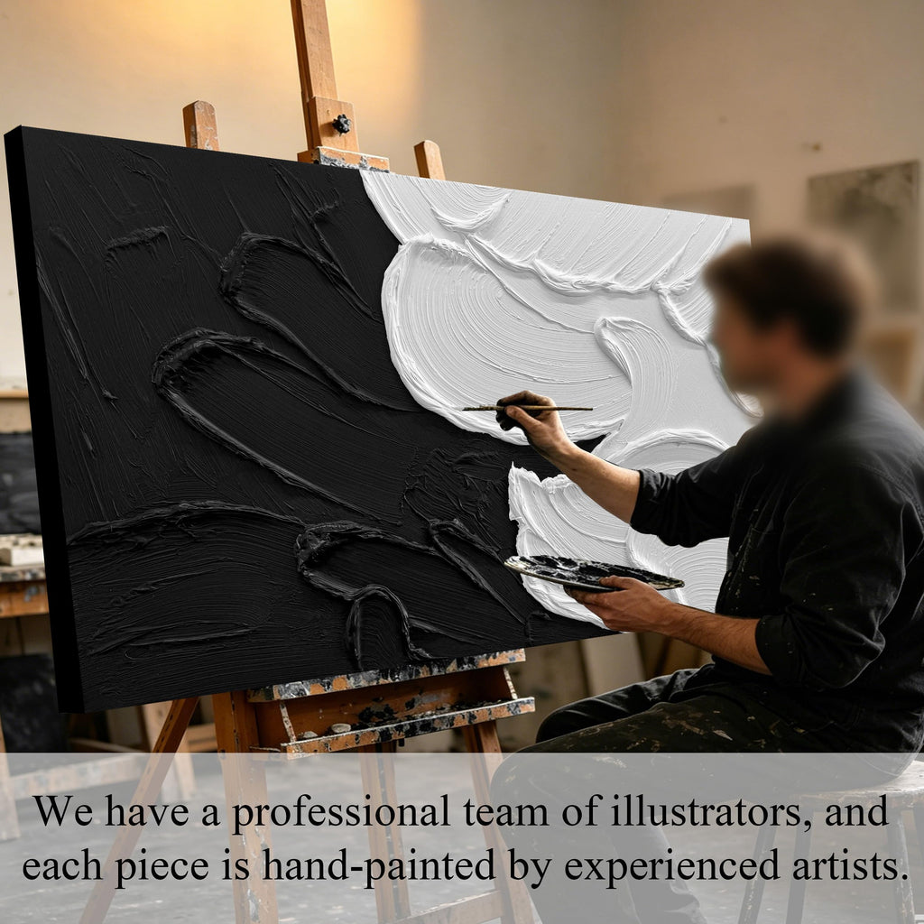 Black and White 3D Textured Abstract Oil Painting 48x24 Inch