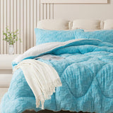 Fluffy Comforter Set King, Light Blue Winter Fleece Comforter Ultra Soft & Extra Pluffy Plush Comforter Set