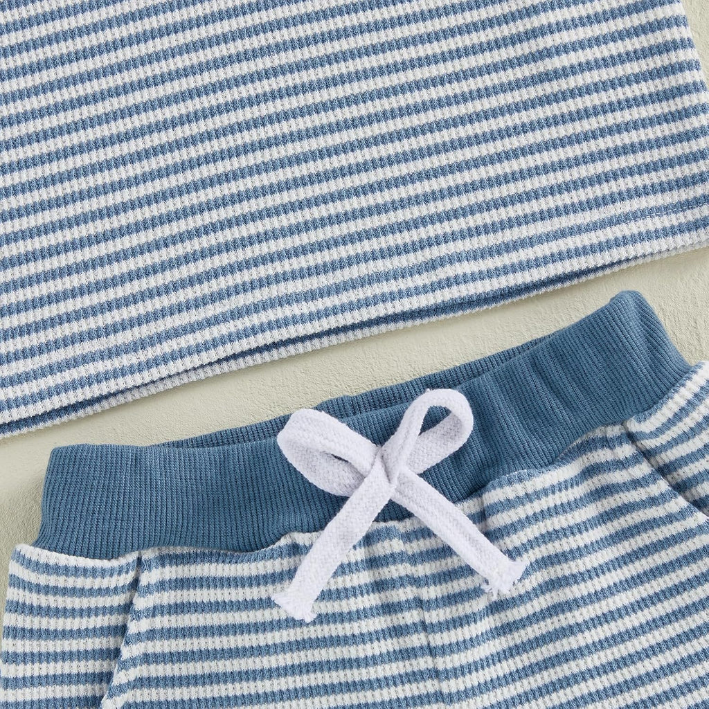 Toddler Baby Boy Clothes 6 12 Summer Outfit Waffle Knitted Stripe Casual T-shirt Tops Shorts Sets