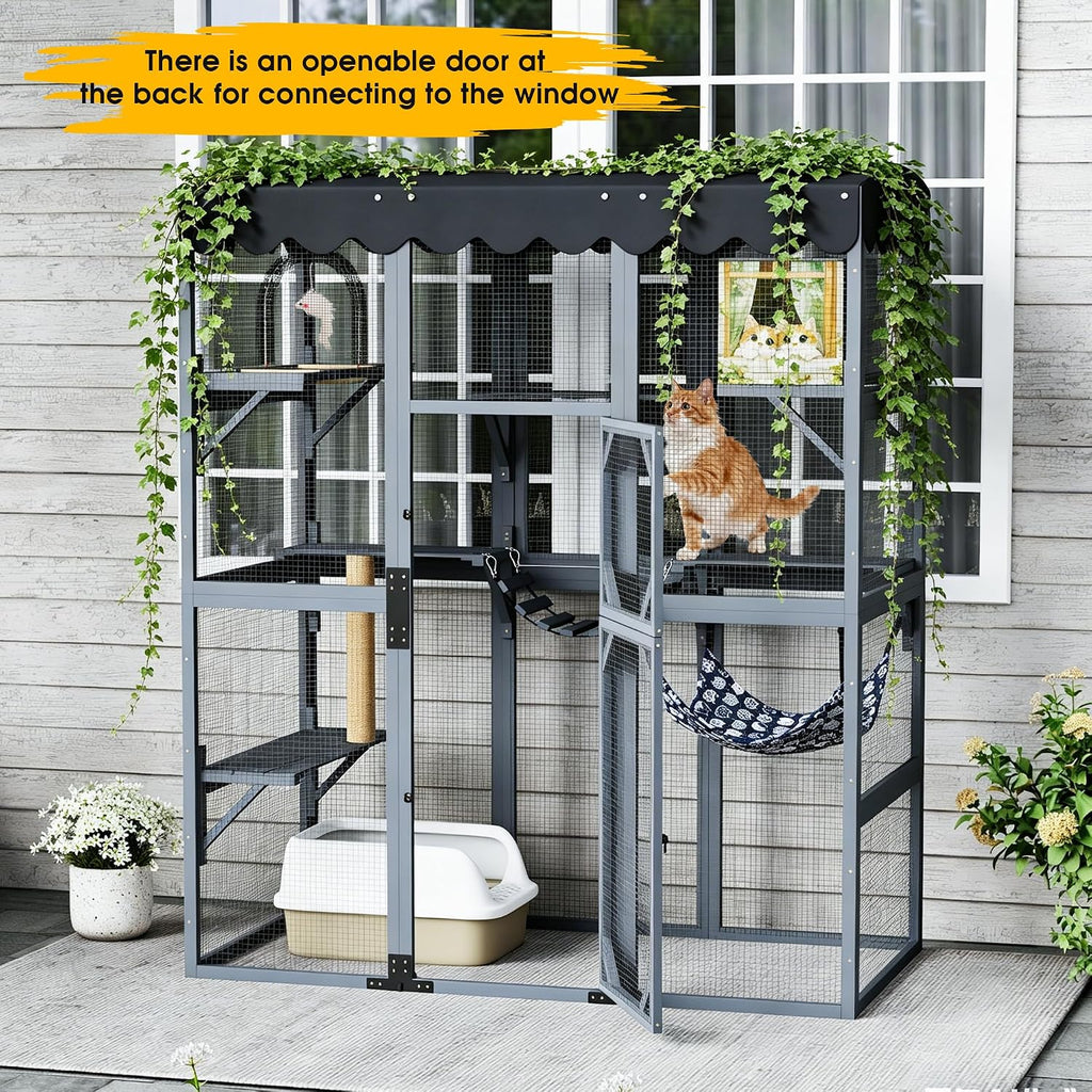 Weatherproof Wooden Outdoor Multi-Tier Cat Enclosure