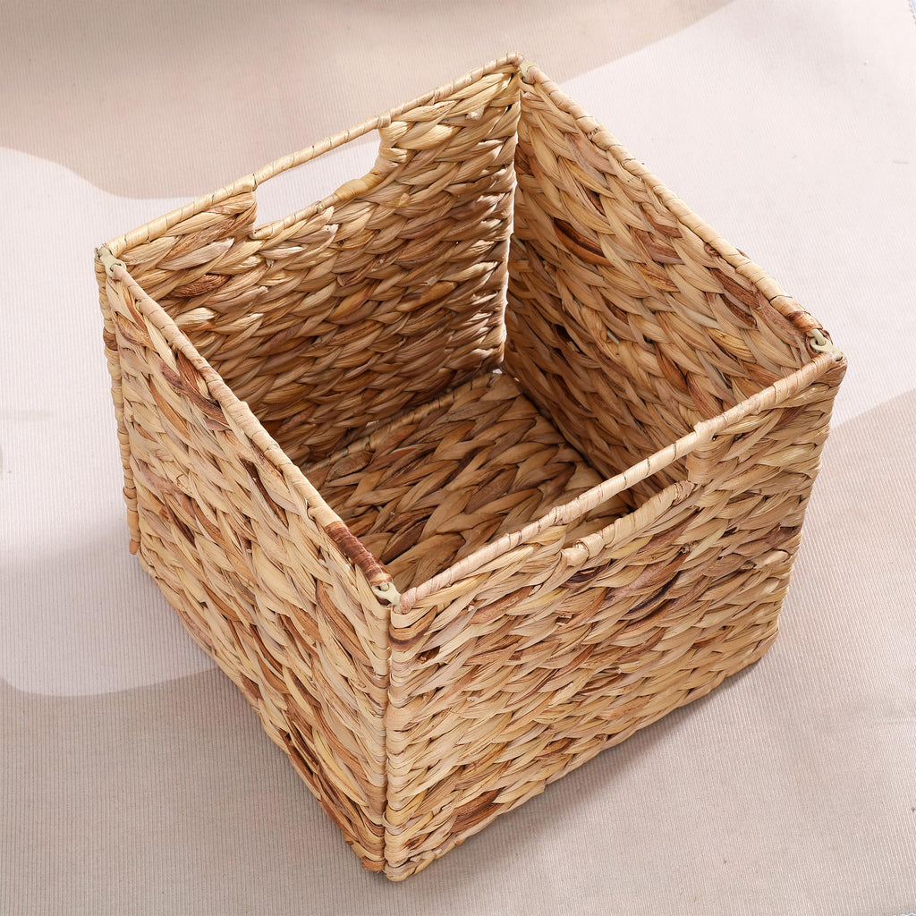10.5 x 10.5in Wicker Storage Baskets, Cube Foldable Water Hyacinth Storage Baskets for 11 x 11 Cube Shelves Set of 4