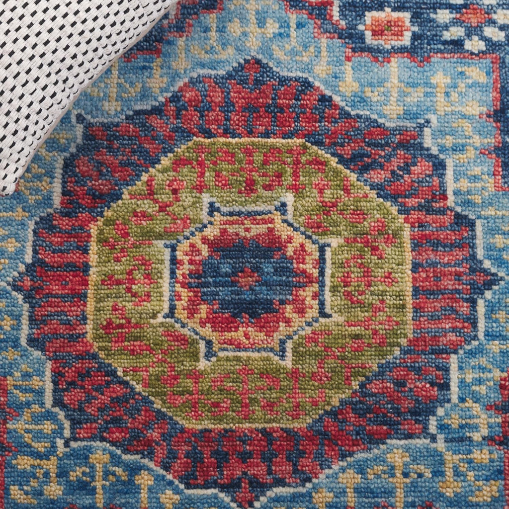 Samarkand 8' x 10' Red/Blue Hand-Knotted Traditional Oriental Medallion Premium Wool Dining Area Rug