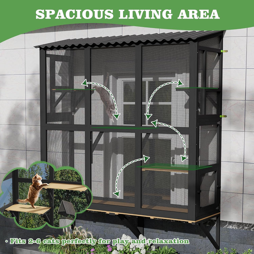 Outdoor Cat Window Perch, Catio Cat Enclosure with All-Weather Roof