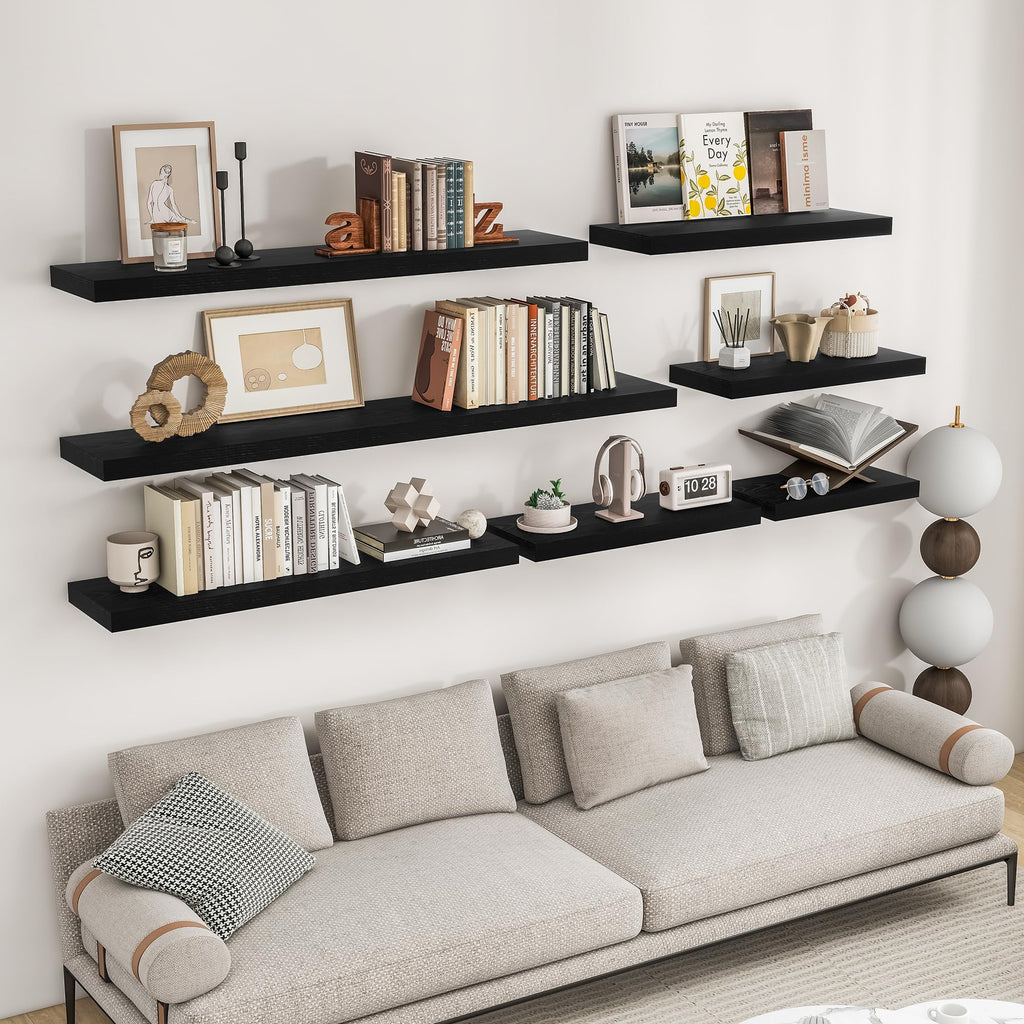 72Inch Floating Shelves for Wall 2Pack, Black, 8" Deep