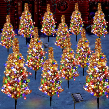 12 Pack Solar Christmas Trees Outdoor 240 LED Multicolor Lights