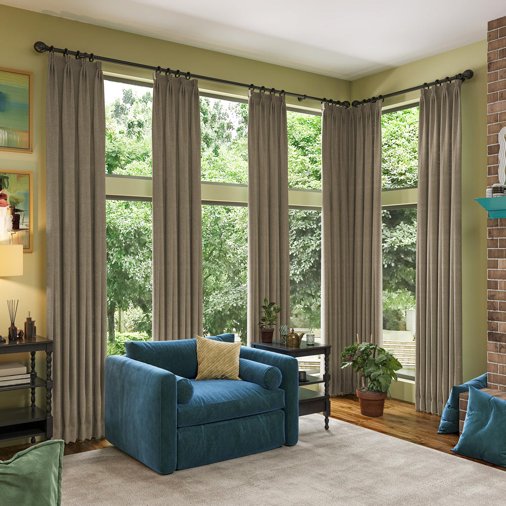 130 Inch Long Blackout Curtains 2 Panels Set, 50x130 Linen Brown