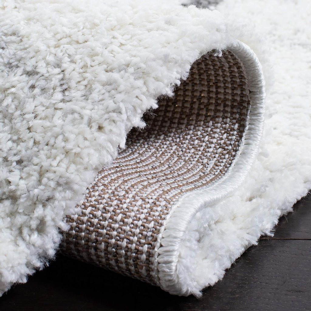 Area Rug - August Shag Collection - Large - Ivory & Grey, Moroccan Pattern, Non-Shedding & Easy Cleaning, Plush