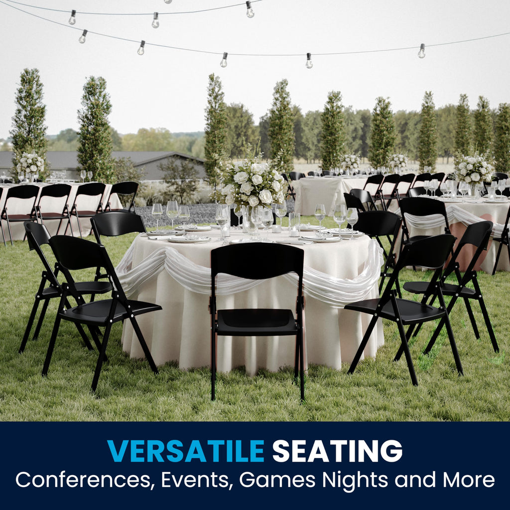 Series 500 lb. Capacity Heavy Duty Black Plastic Folding Chair with Built-in Ganging Brackets