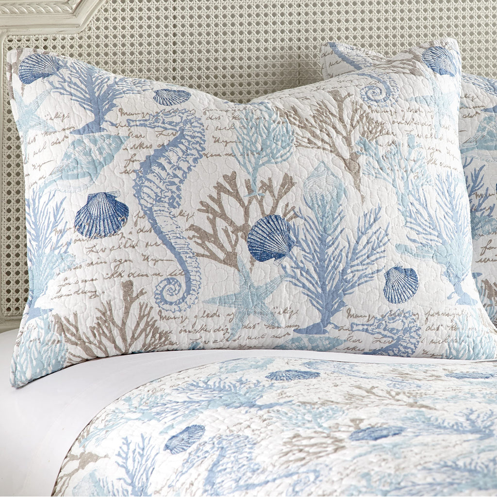 Galapagos Blue Cotton Quilt Set Blue, Natural Coastal