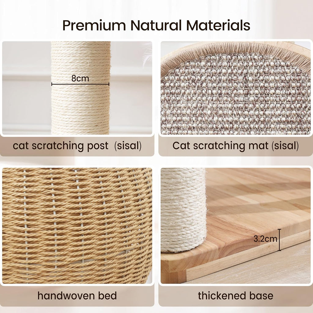 Modern Cat Tree, Cat Tower with Scratching Post, Handwoven Pumpkin Nests and Baskets, Sisal Blanket