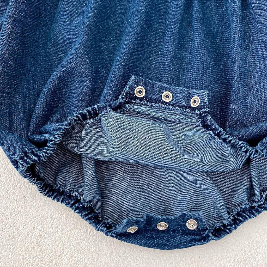 Baby Girls Denim Romper with Cute Big Collar - Spring/Fall - Runs Large