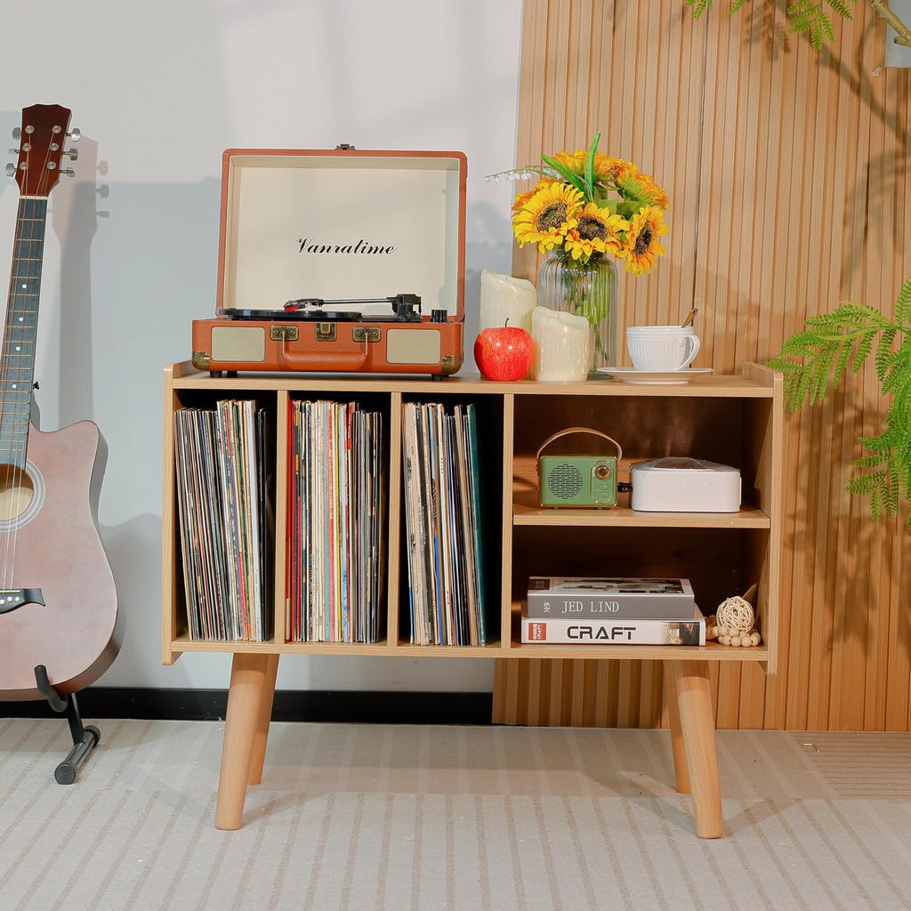 Record Player Stand with Vinyl Storage Holds Up to 300lb, Large Record Player Table Cabinet for Album Storage with
