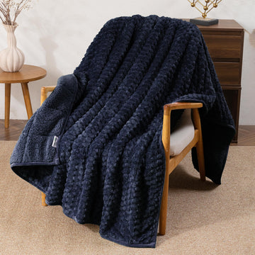 Fleece Weighted Blanket for Adults 15Lbs, 60"x 80", Blue Double Sided Sherpa & Flannel, Fluffy Warm All Season Heavy