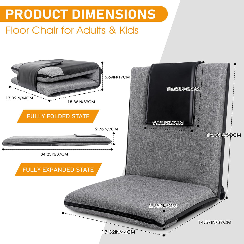 Floor Chair with Back Support Foldable Meditation Seat, Grey