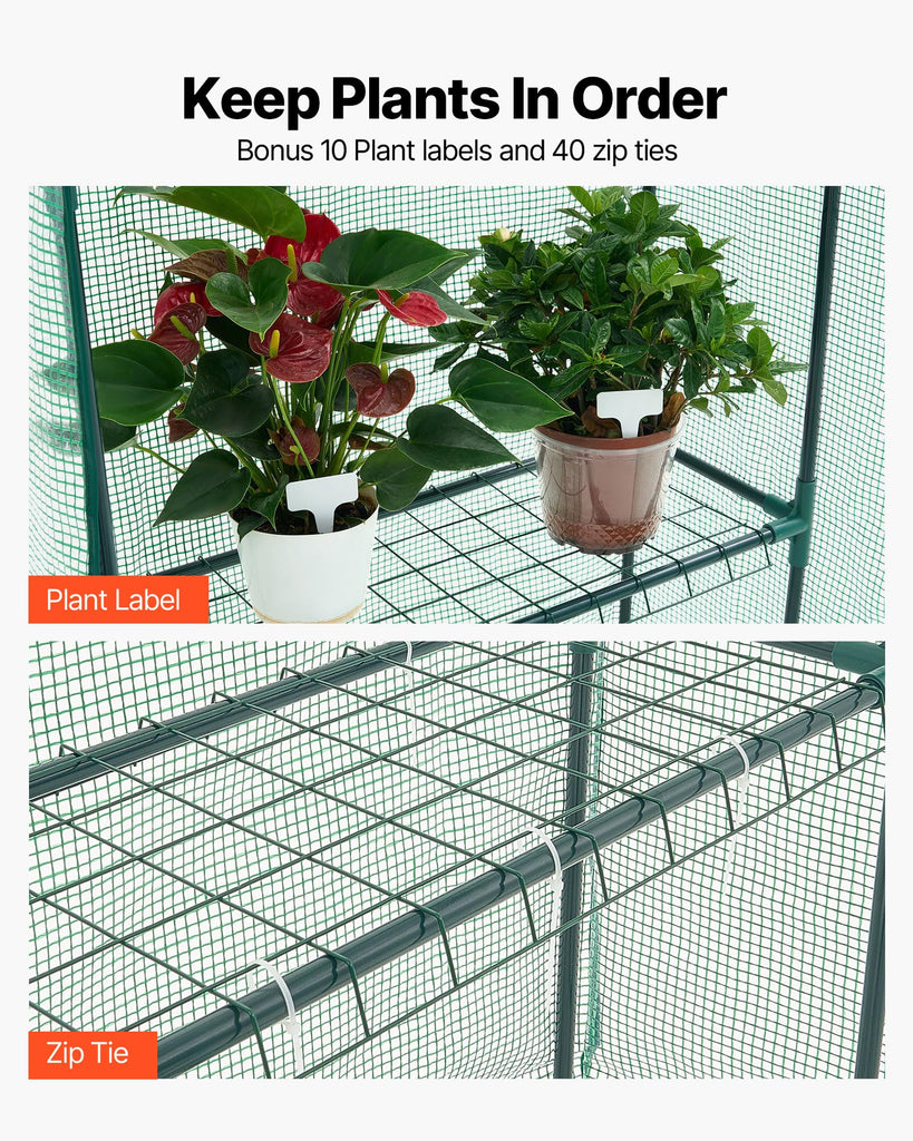 Walk-in Greenhouse, 55.5" x 28.3" x 78.7" Greenhouse for Outdoors with PE Cover, 2 Tiers 4 Shelves, Roll-Up Zipper