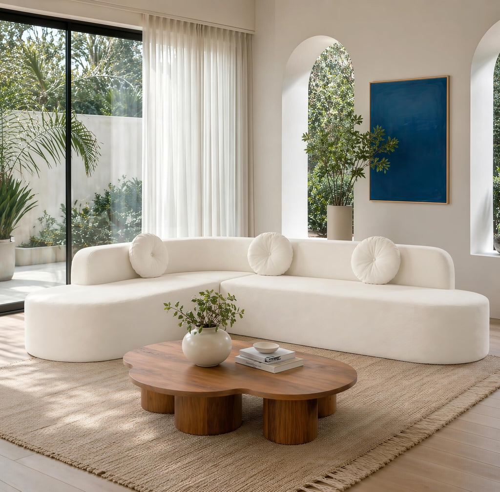 122'' Sectional, Extra Large with Soft Fabric Upholstery, Elegant Curved Design with Three Round Cushions