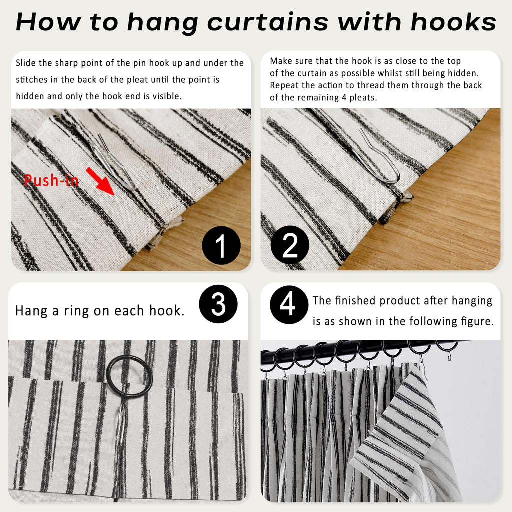Boho Kitchen Curtains 45 Inch Length, Pinch Pleated Short Curtain for Small Windows, Bathroom Window Curtain with Hooks