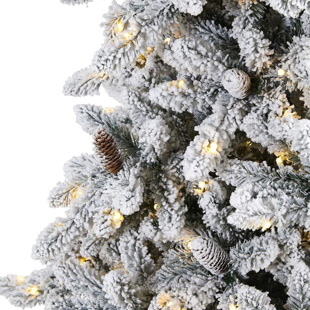Flocked Livingston Fir Artificial Christmas Tree with Pine Cones and 650 Clear Warm LED Lights