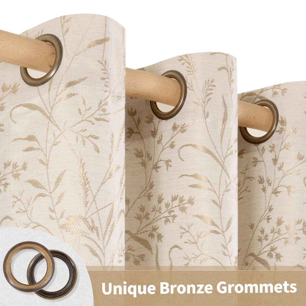 Beige Floral Linen Curtains 84 Inch Length