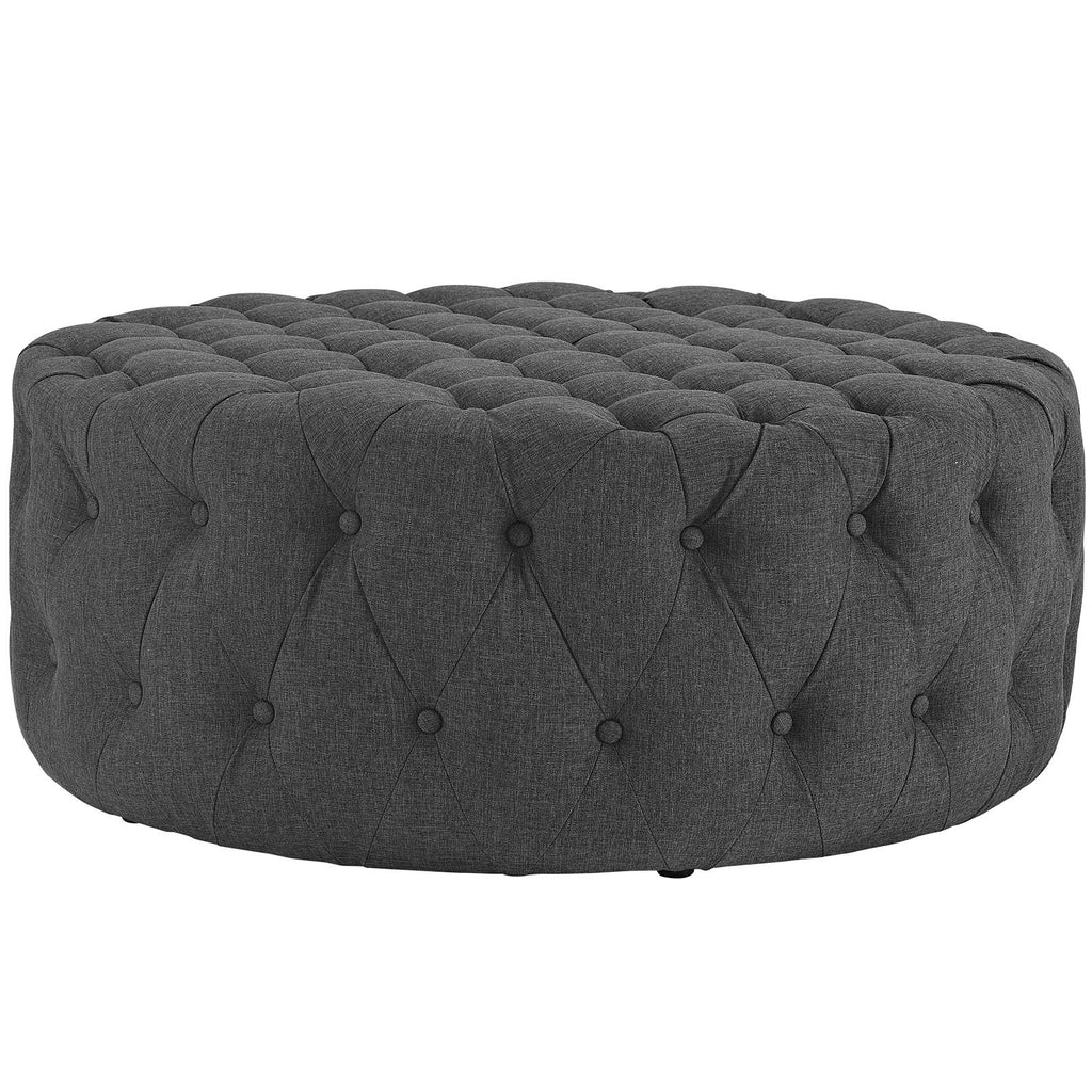 GRYAmourFabric Upholstered Button-Tufted RoundOttomanGray