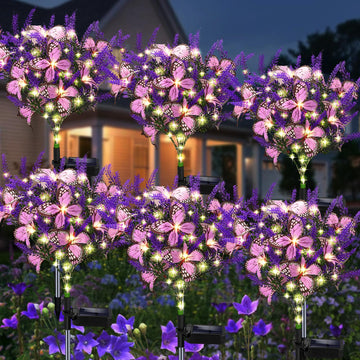 Solar Garden Lights Outdoor, 6 Pack Solar Butterfly Lights Purple Lavender Gardening Gifts for Women, Artificial