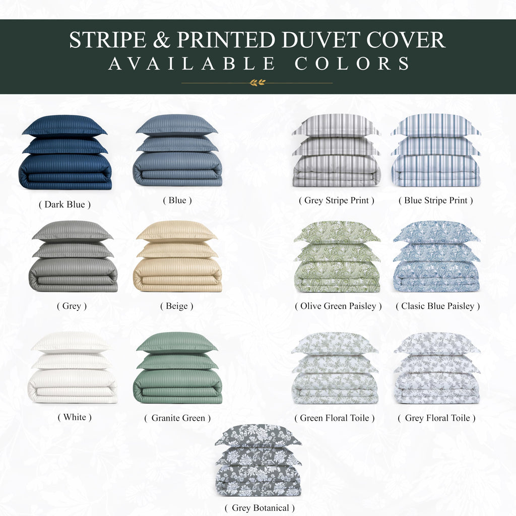 & Stitch Duvet Cover Set, 500 Thread Count Damask Stripe 3 Piece Duvet Insert Cover Set, 100% Cotton