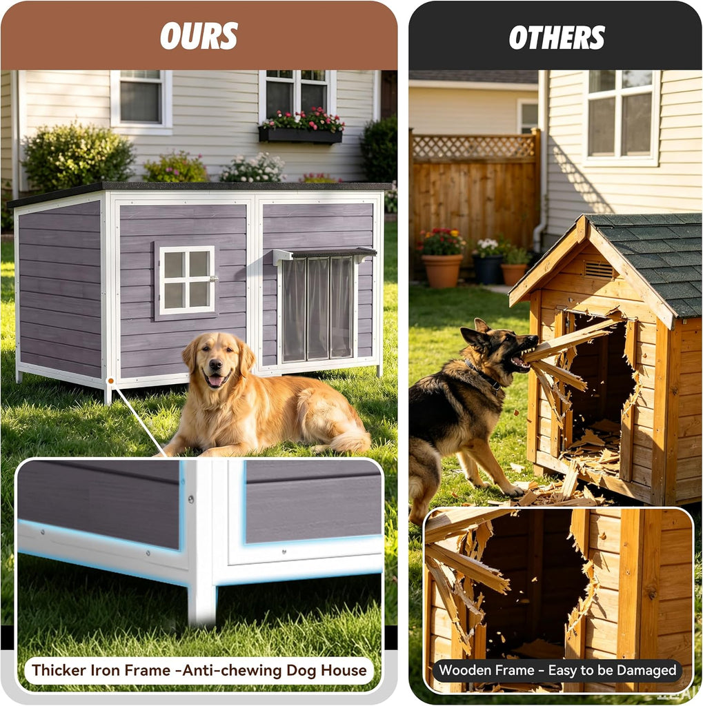 59" Extra Large Outdoor Dog House with Insulated Liner, Grey