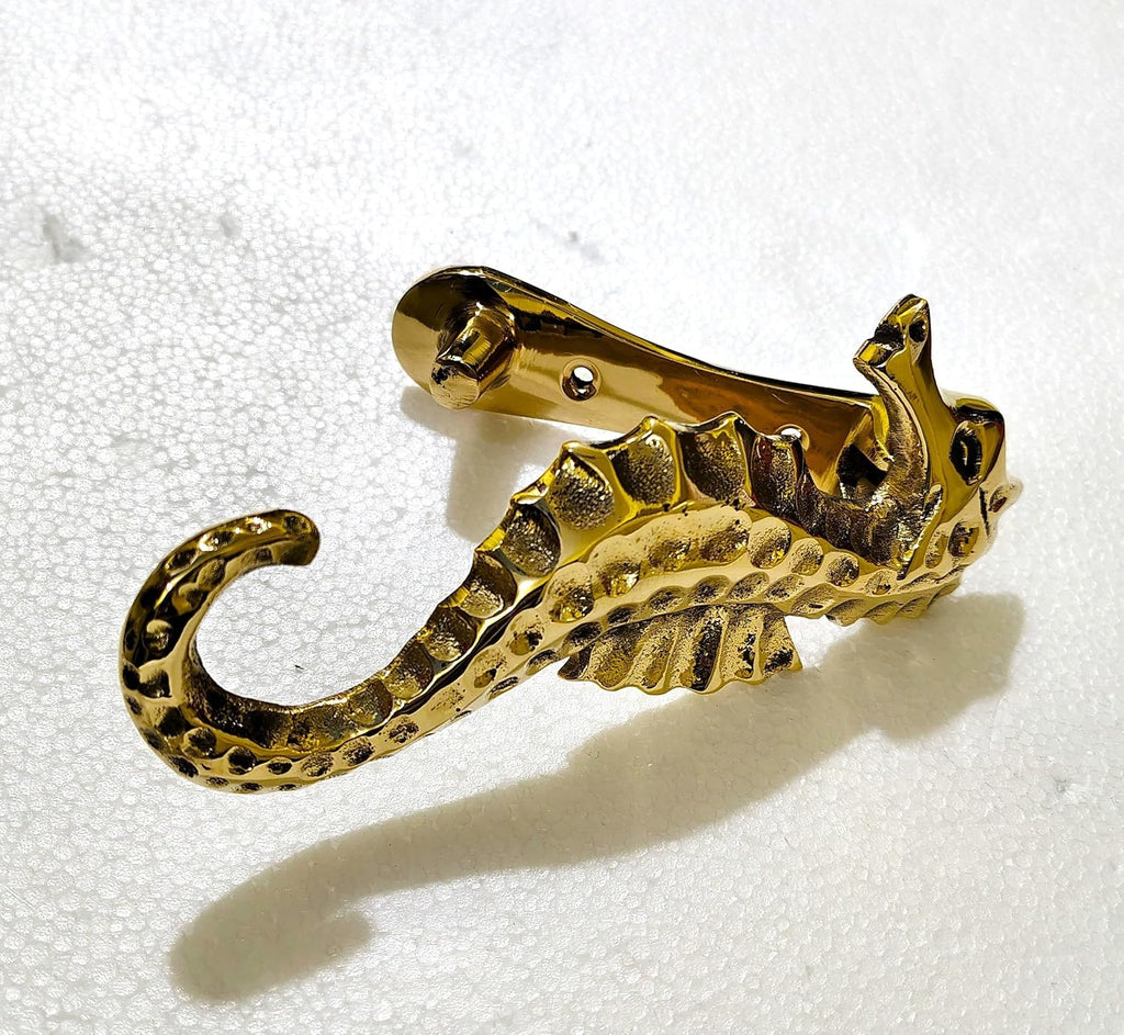 6-Inch Brass Seahorse Door Knocker Decorative Handicraft for Beach-Inspired Home Decor