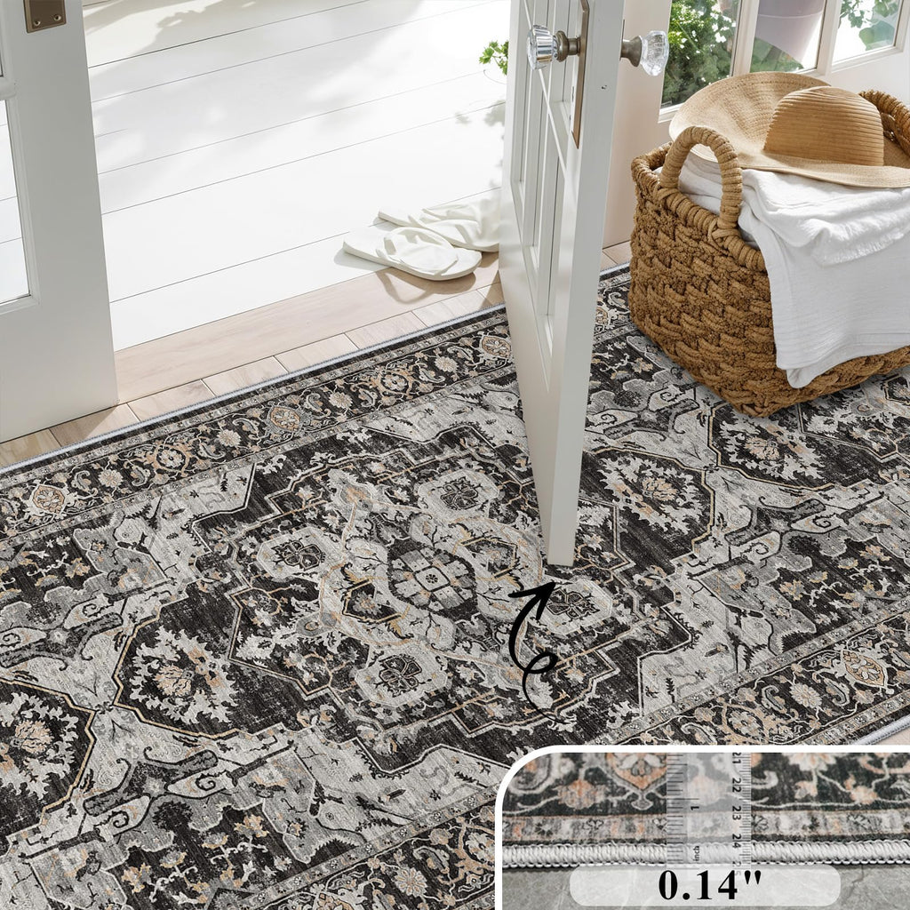 Hallway Washable 2x12 Runner Rug: Indoor Soft Kitchen Rugs Vintage Distressed Non-Slip Backing Thin Carpet Stain