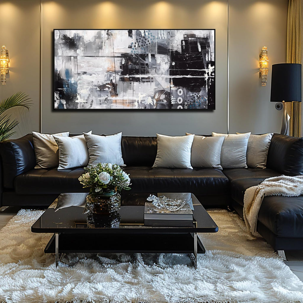 Large Abstract Canvas Wall Art - Black and White Pictures Wall Art Large Size Ready to Hang