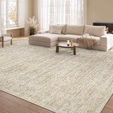 8x10 Washable Geometric Area Rug, Low Pile Non-Slip Moroccan Carpet for Living Room Bedroom Beige