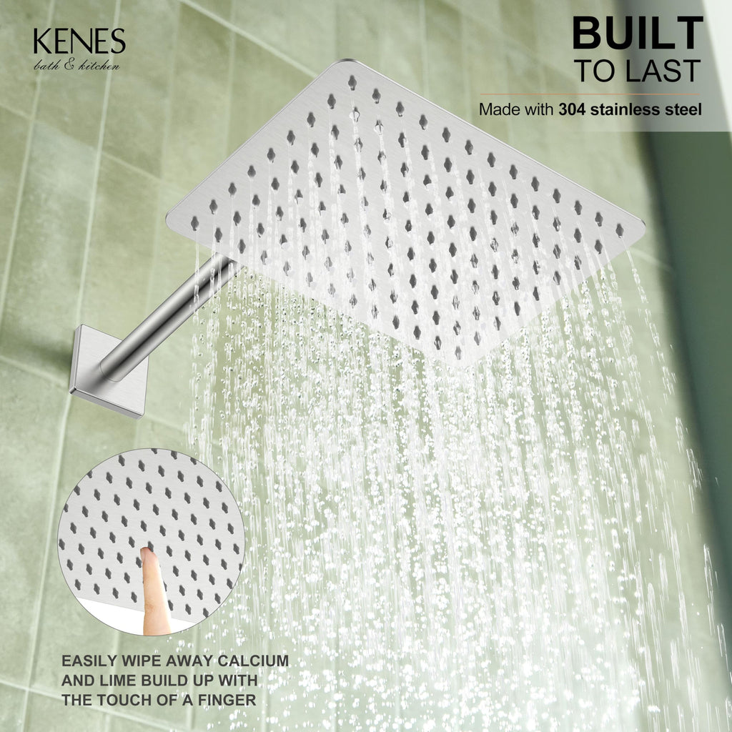 Brushed Nickel Square Rain Shower System Faucet Set with Handheld