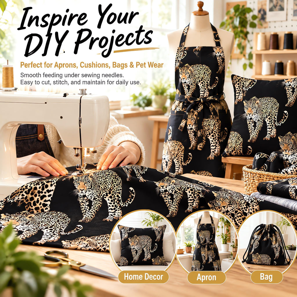 Cheetah Pattern Fabric by The Yard Leopard DIY Craft Hobby Polyester Fabric African Wild Animal Print Black Dot