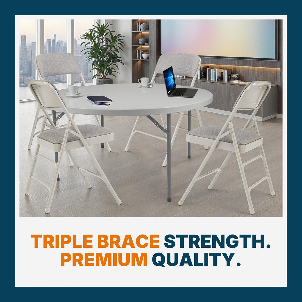 Series Heavy-Duty Premium Fabric Padded Upholstery Double-Hinged Triple-Braced Folding Chairs (4-Pack, Slate