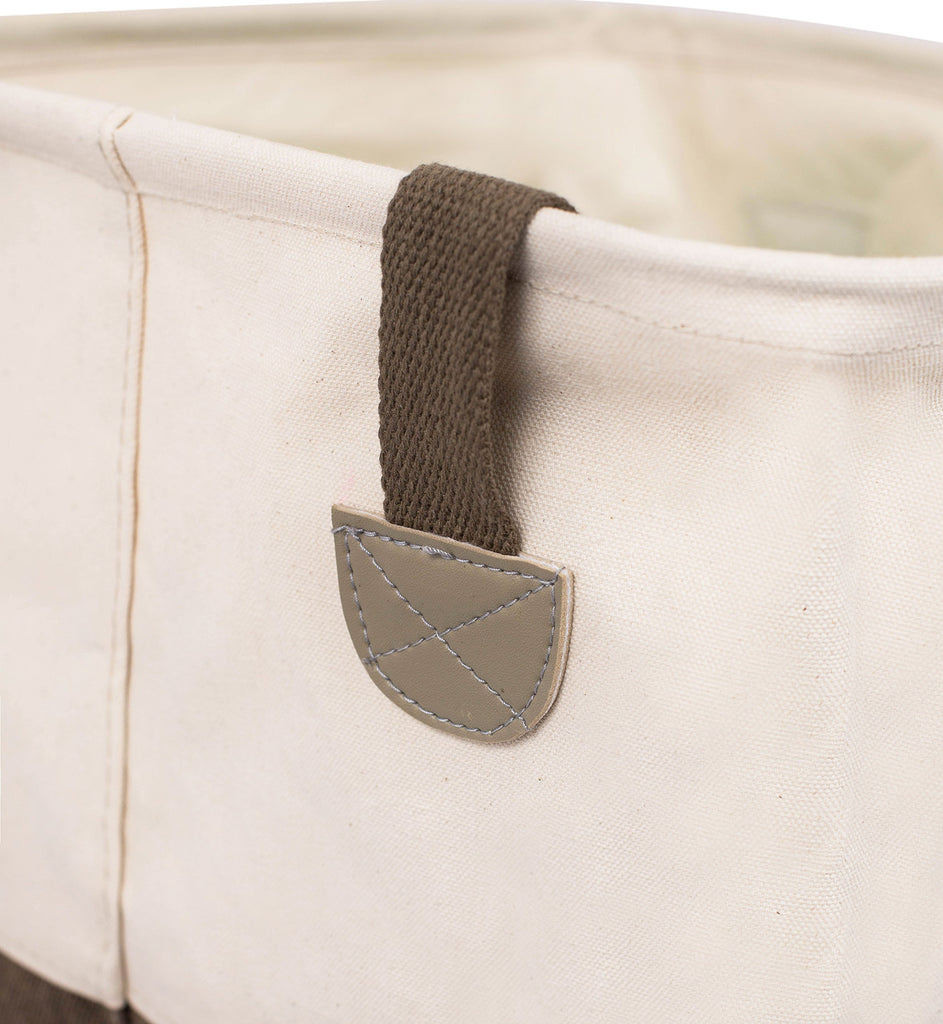 Square Cloth Laundry Hamper with Handles - Dirty Clothes Sorter - Easy Storage - Foldable - Brown and White Canvas
