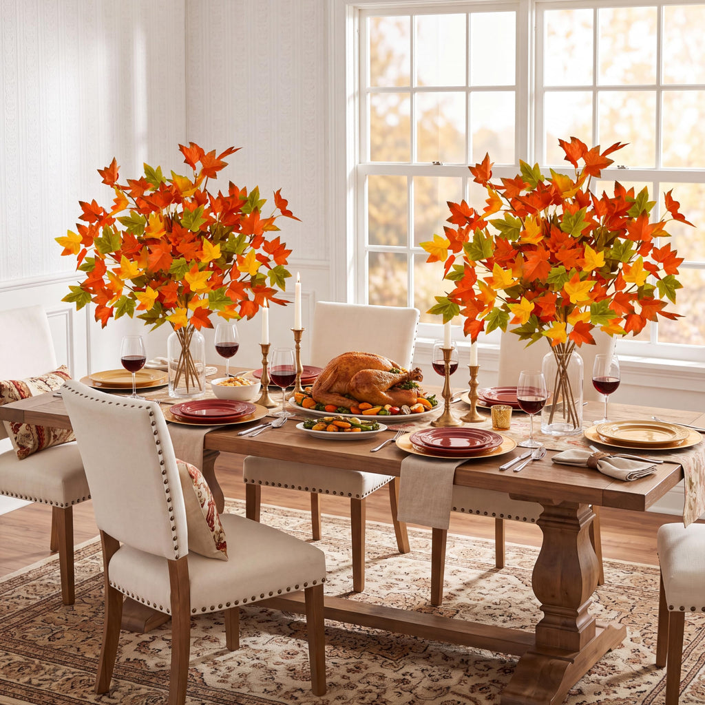 6 Pack Artificial Maple Leaves Branches Fall Greenery Stem Autumn Faux Fall Leaves Silk Faux Plants for Vase Indoor