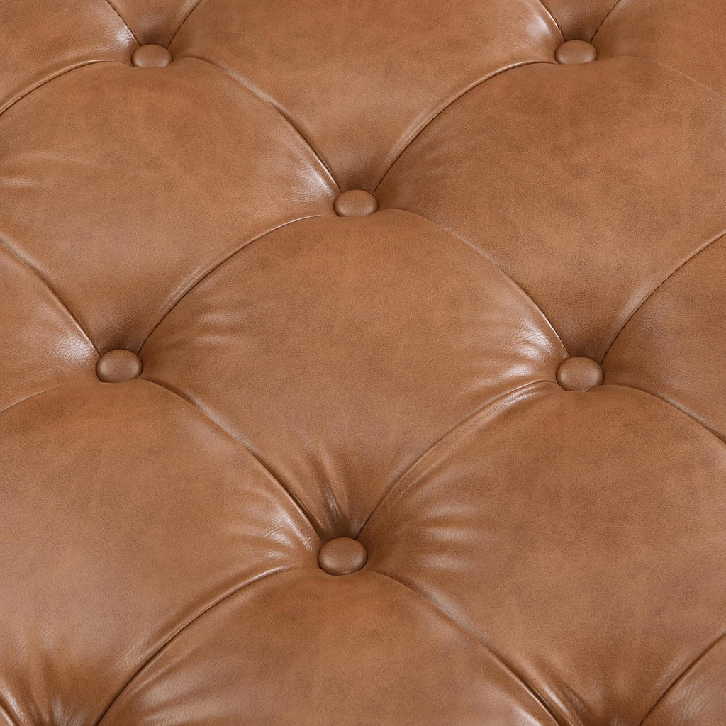 34'' Tufted Upholstered Cocktail Ottoman, Square Leather Ottoman Coffee Table, PU Leather Ottoman ,Brown