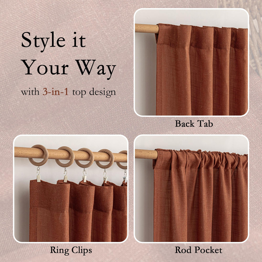 Sheer Linen Curtains 63 Inch Length, Light Filtering Privacy Drapes, Short Curtains for Small Window Back Tab Soft