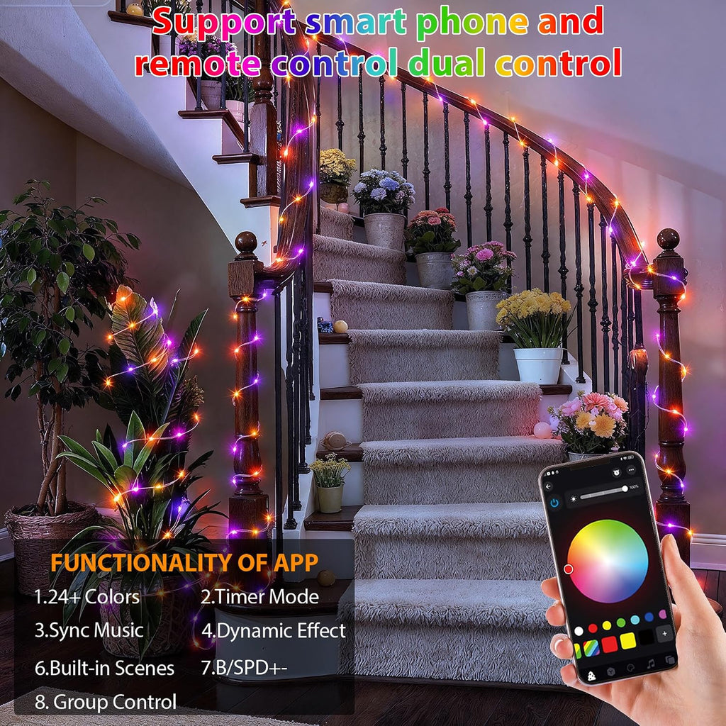 66FT 200 LED Smart String Lights, Plug in Fairy Lights with APP & Remote Control, Music Sync, RGB Warm White, Timer