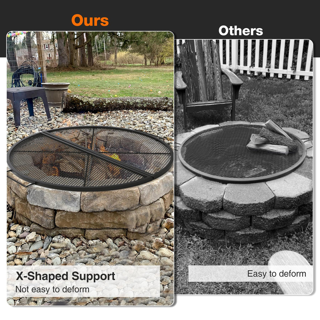 24 Inch X-Marks Folding Round Fire Pit Grill Grate with Handles