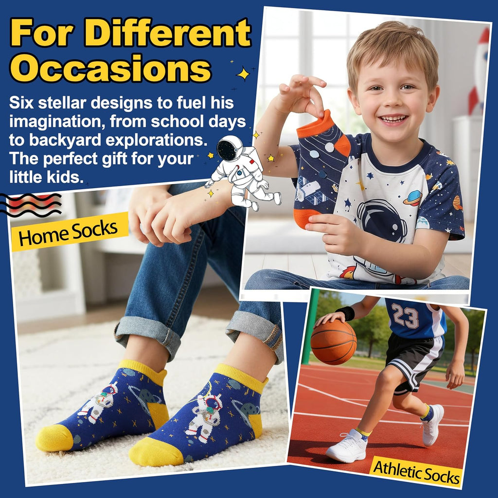 Kids Boys Ankle Socks No Show Low Cut Funny Cute Cartoon Novelty Cotton Socks 6 Pairs
