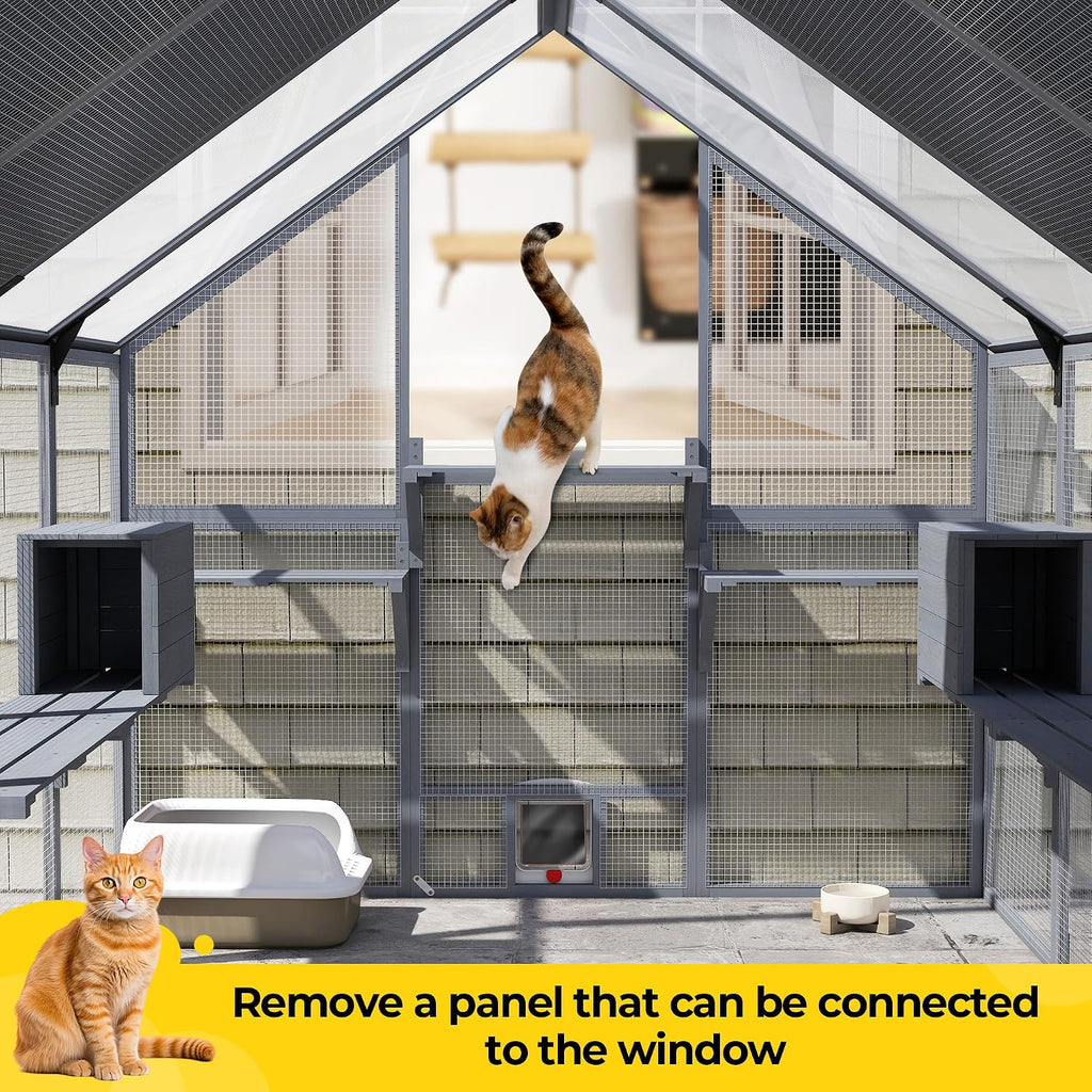110" Catio Outdoor Cat Enclosure with Full Waterproof Roof