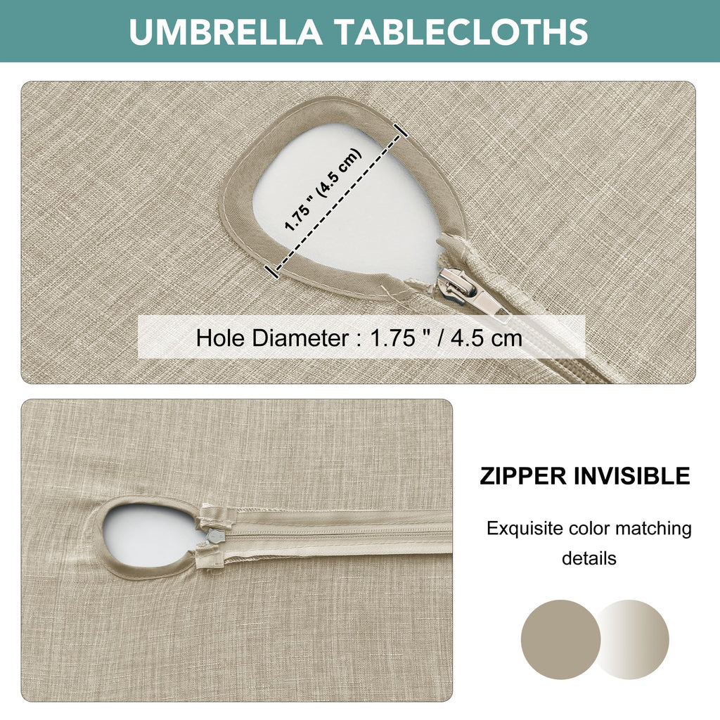 Outdoor Tablecloth with Umbrella Hole, Natural, 60 Inch Round