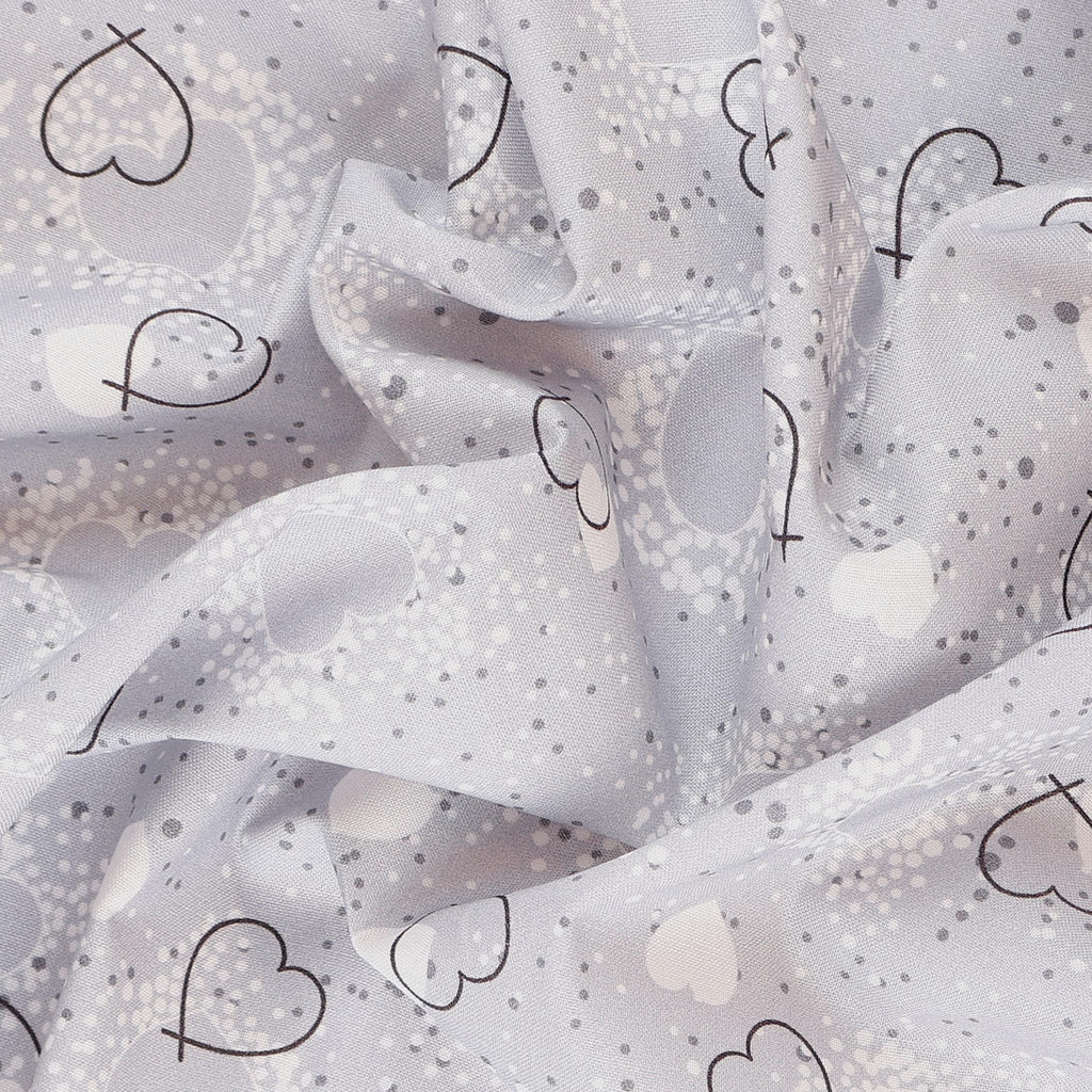 Hearts Adored Cotton Fabric, Grey Cut by The Yard