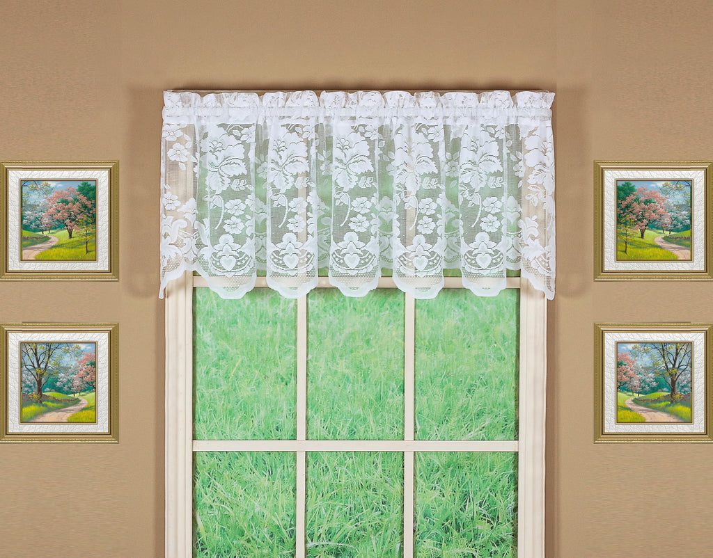 Floral Vine Lace Tailored Valance 18", White, 60W x 18L