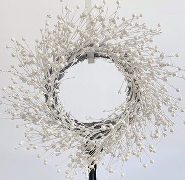 24 Inch Winter Wreath for Front Door White Pearl Berry Wreath