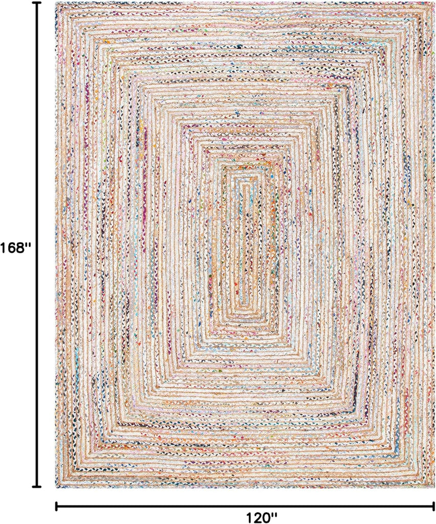 Area Rug 10x14 - Cape Cod - Large - Beige & Multi, Handmade Jute & Cotton, Woven Braided Design